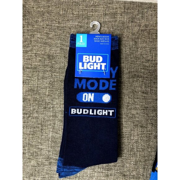 2 Pairs of Bud Light Navy Blue Black Fun Party Crew Socks Size 10-13 - Picture 2 of 4